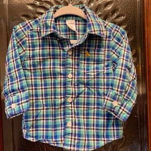 Carter’s button down shirt, 6 months, blue & green plaid